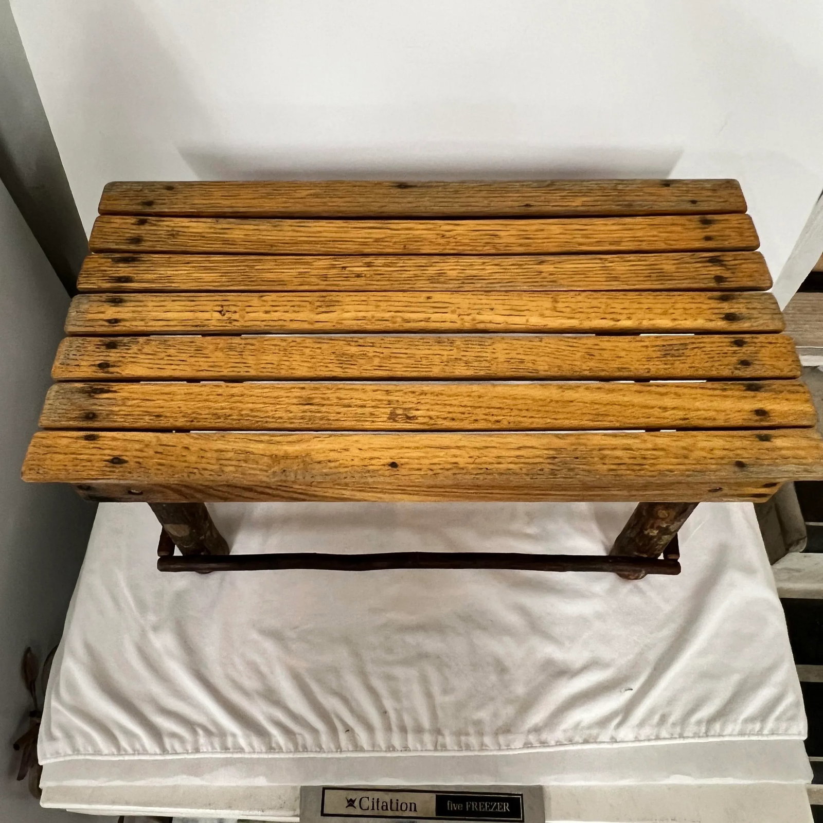 Handmade Rustic Farmhouse, French Country Wood Slat Garden Plant Bench or Footstool - 6