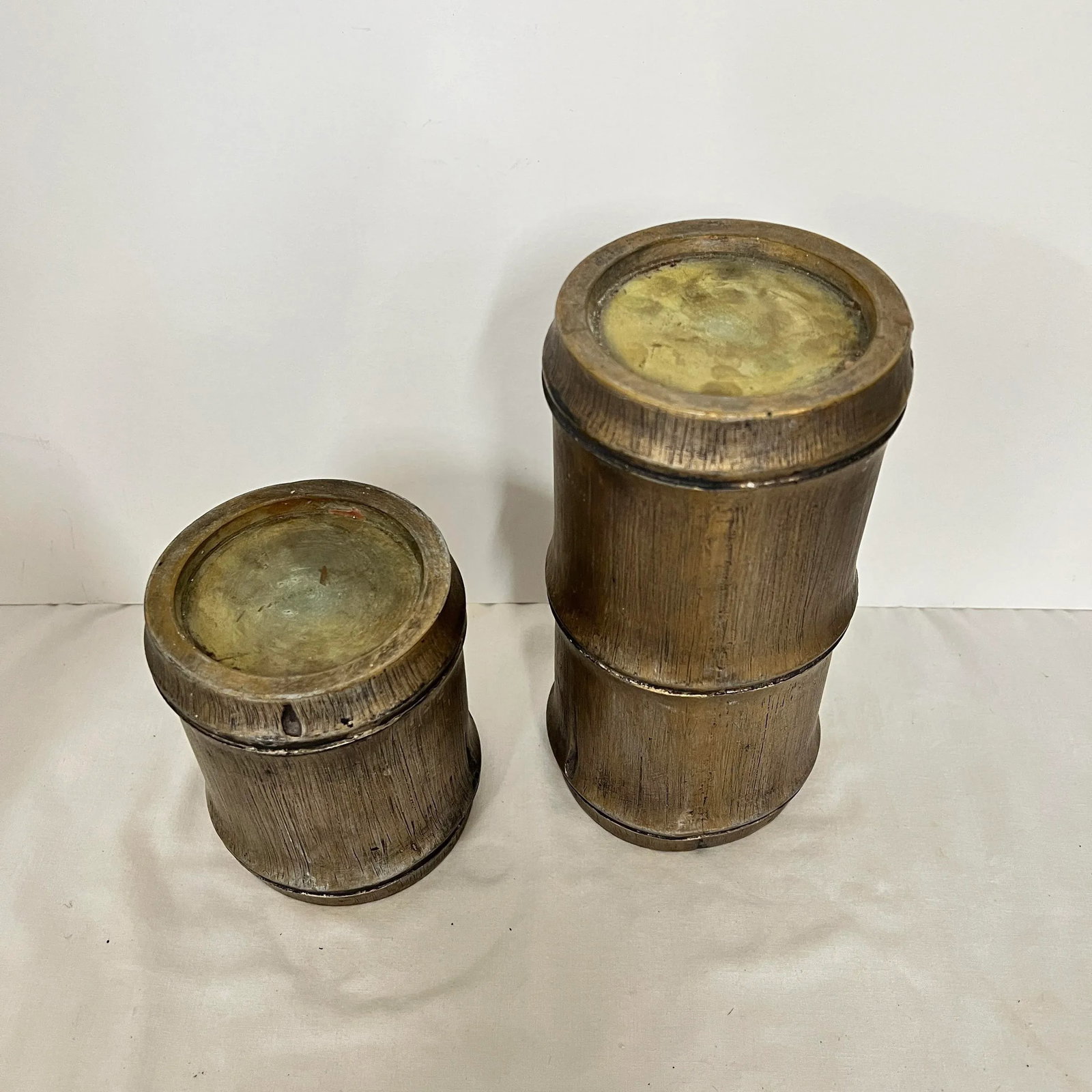 Faux Gold Wash Finish Bamboo Candlestick - a Pair - 2