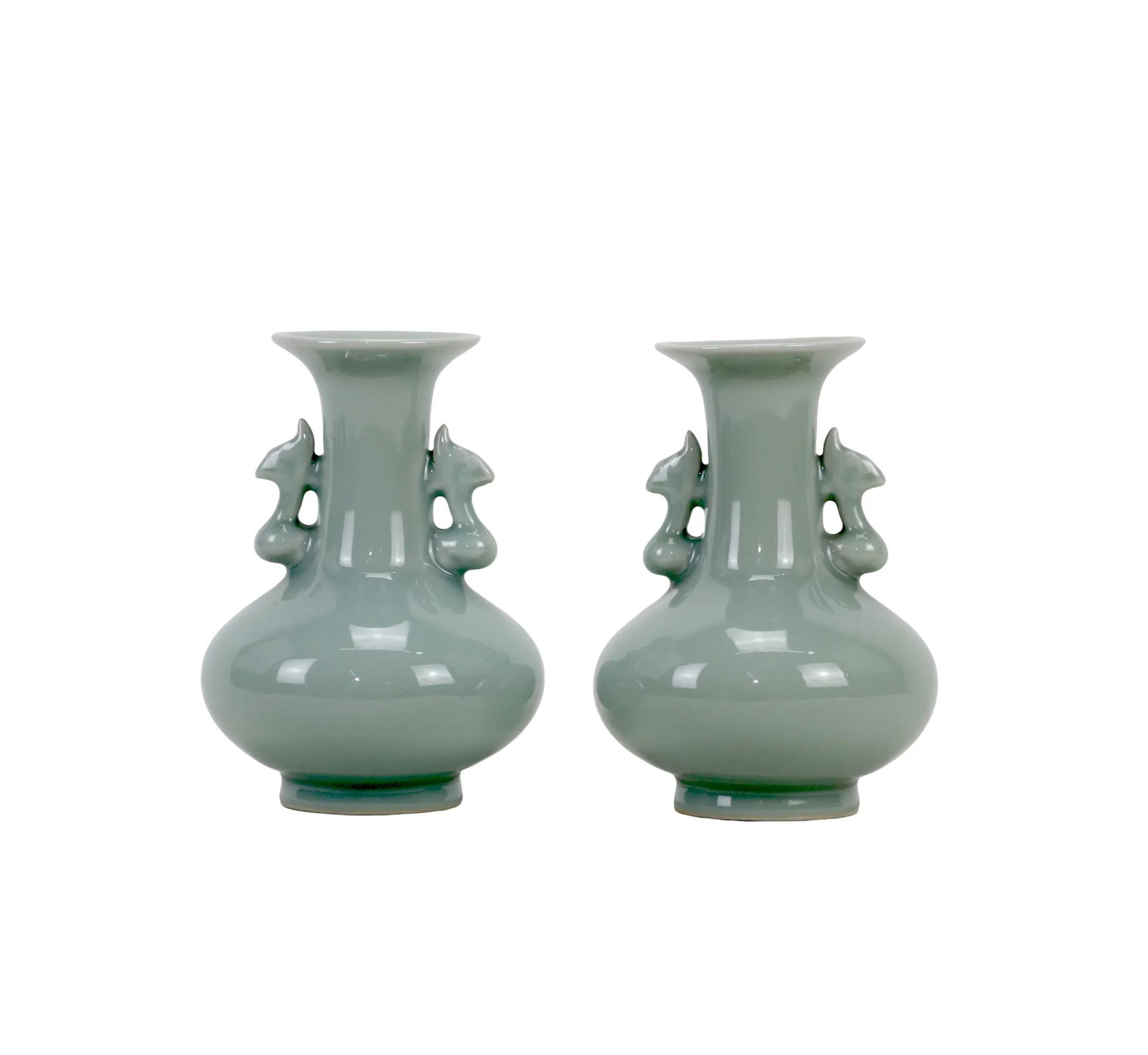 Pair of Chinese Longquan Kiln Powder Green Glaze Amphorae - 2