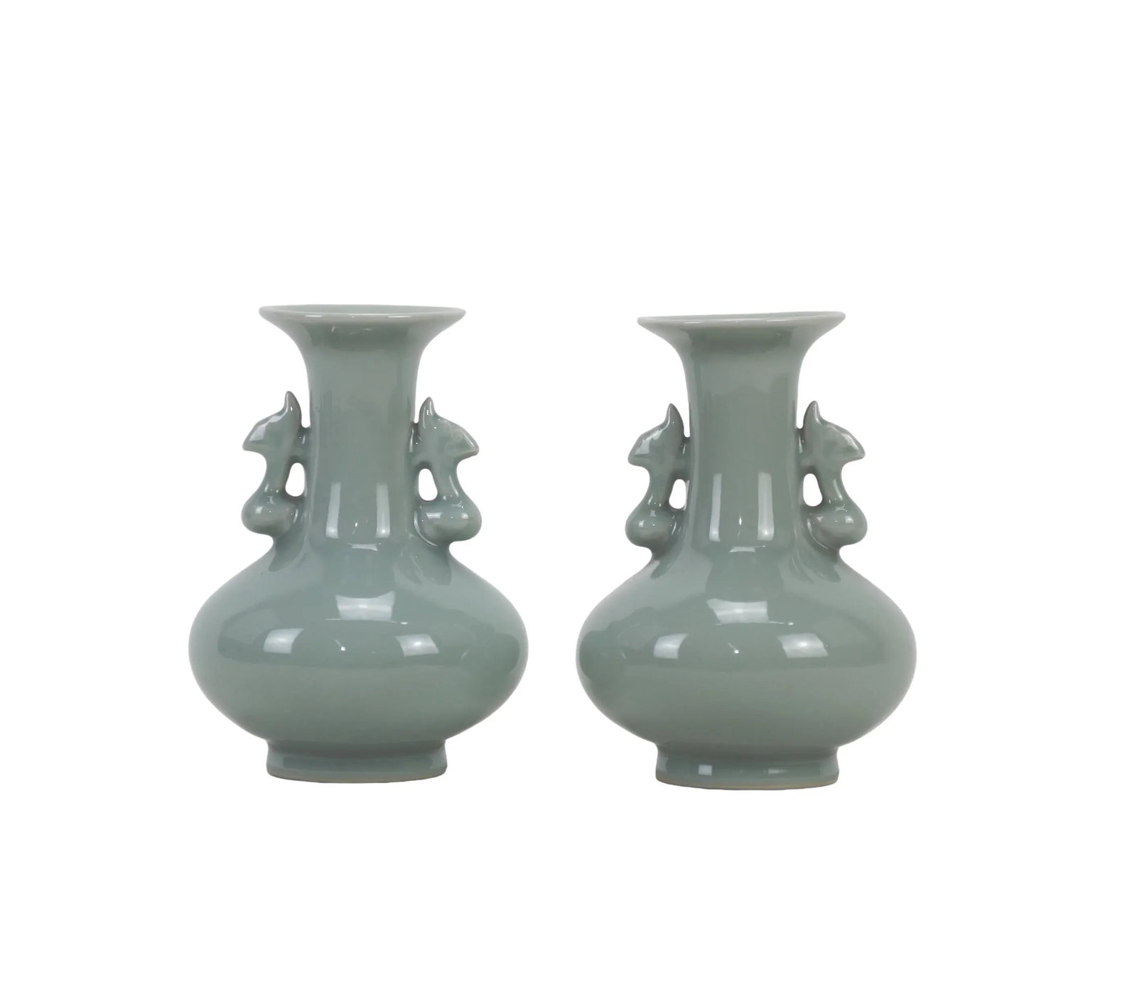 Pair of Chinese Longquan Kiln Powder Green Glaze Amphorae - 6
