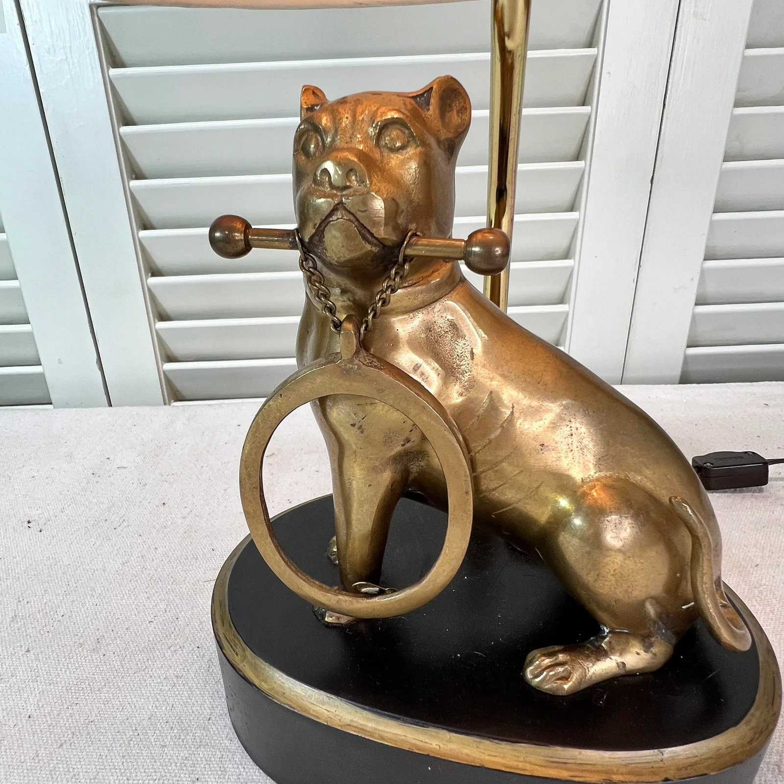 Brass Bulldog Holding Picture Frame Figure Lamp - 3