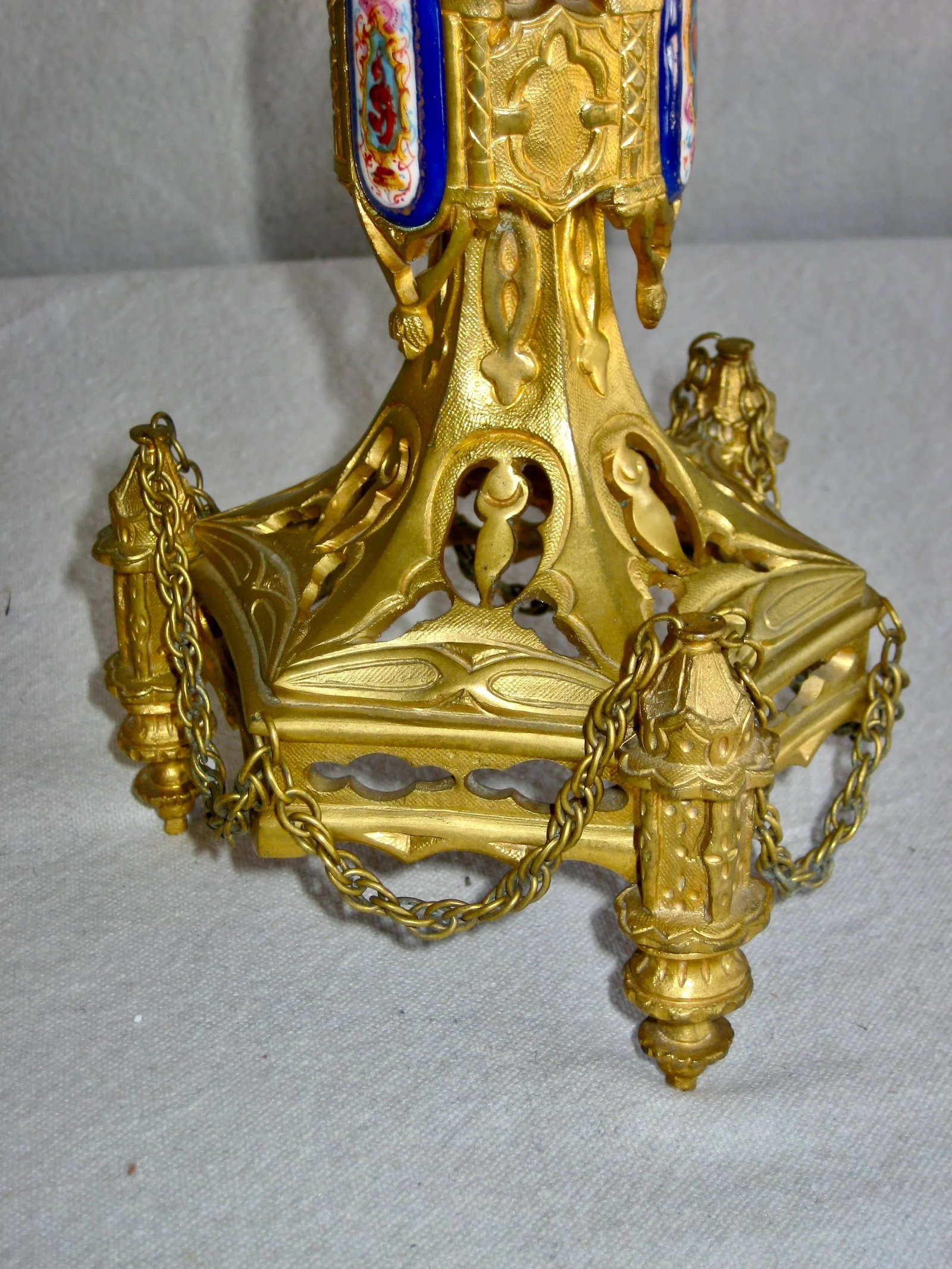 French Neo Gothic Bronze and Sevres Style Plaques Jewelry Box Late 18 Hundreds - 10