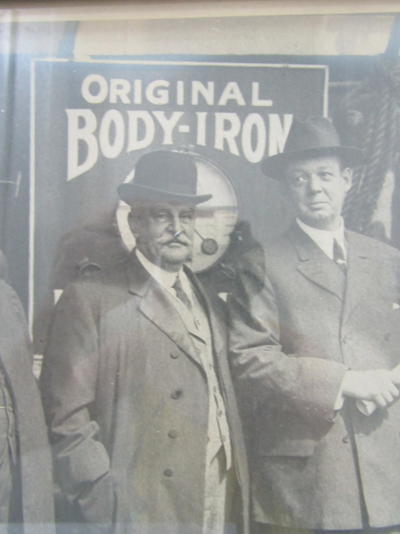 1920s Antique Riley's Way Philadelphia Group of Men Front of Original Body-Iron Sign, Framed - 2