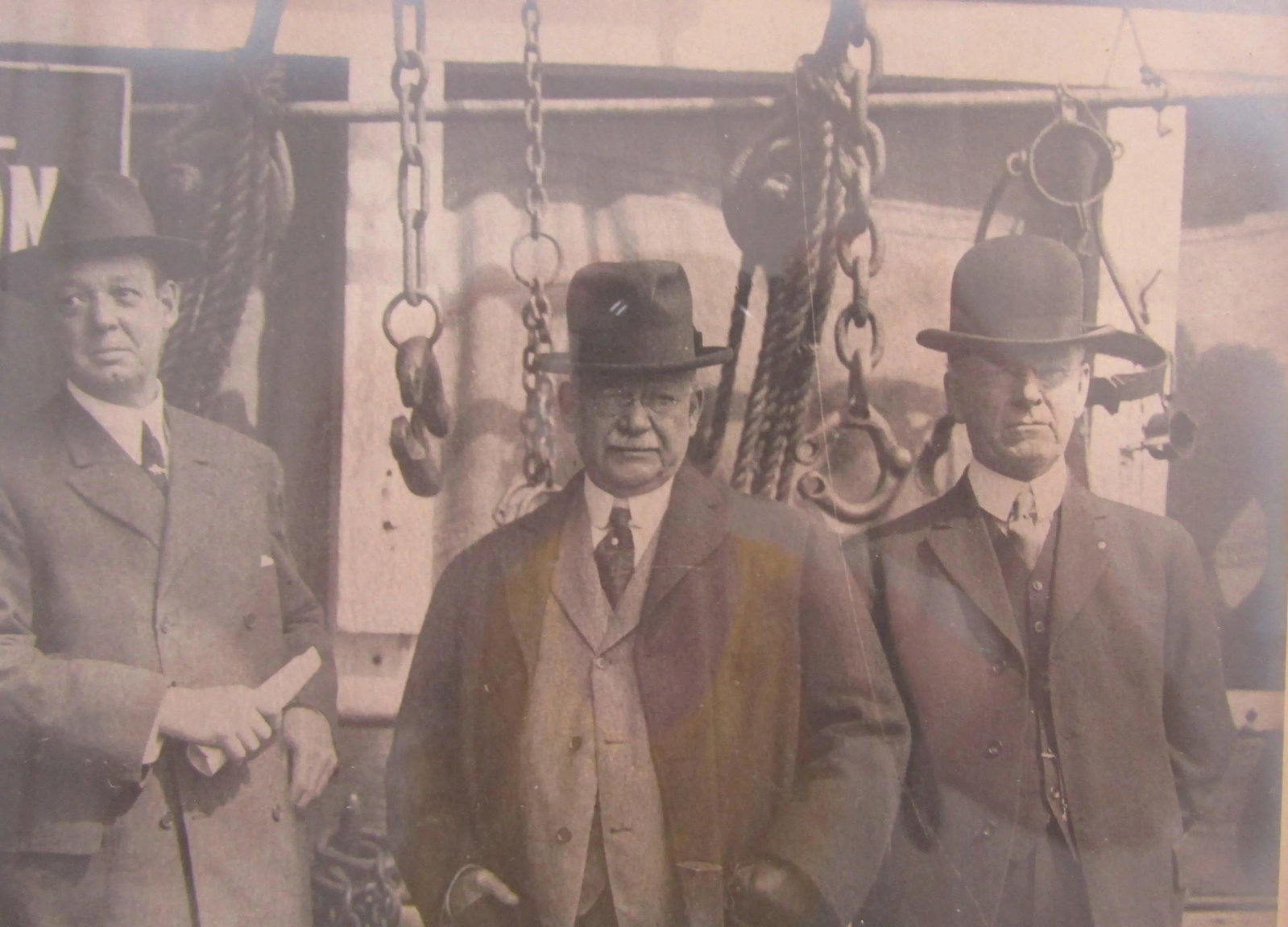 1920s Antique Riley's Way Philadelphia Group of Men Front of Original Body-Iron Sign, Framed - 3