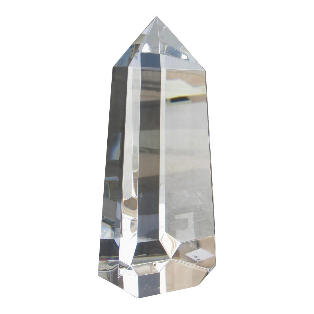 Stuben Crystal Obelisk Vintage 80s': Stuben crystal three-sided obelisk circa 80s. Perfect clear crystal by Stuben with a three-walled form faceted at each corner and also faceted at the bottom turn. The effect is a multitude of