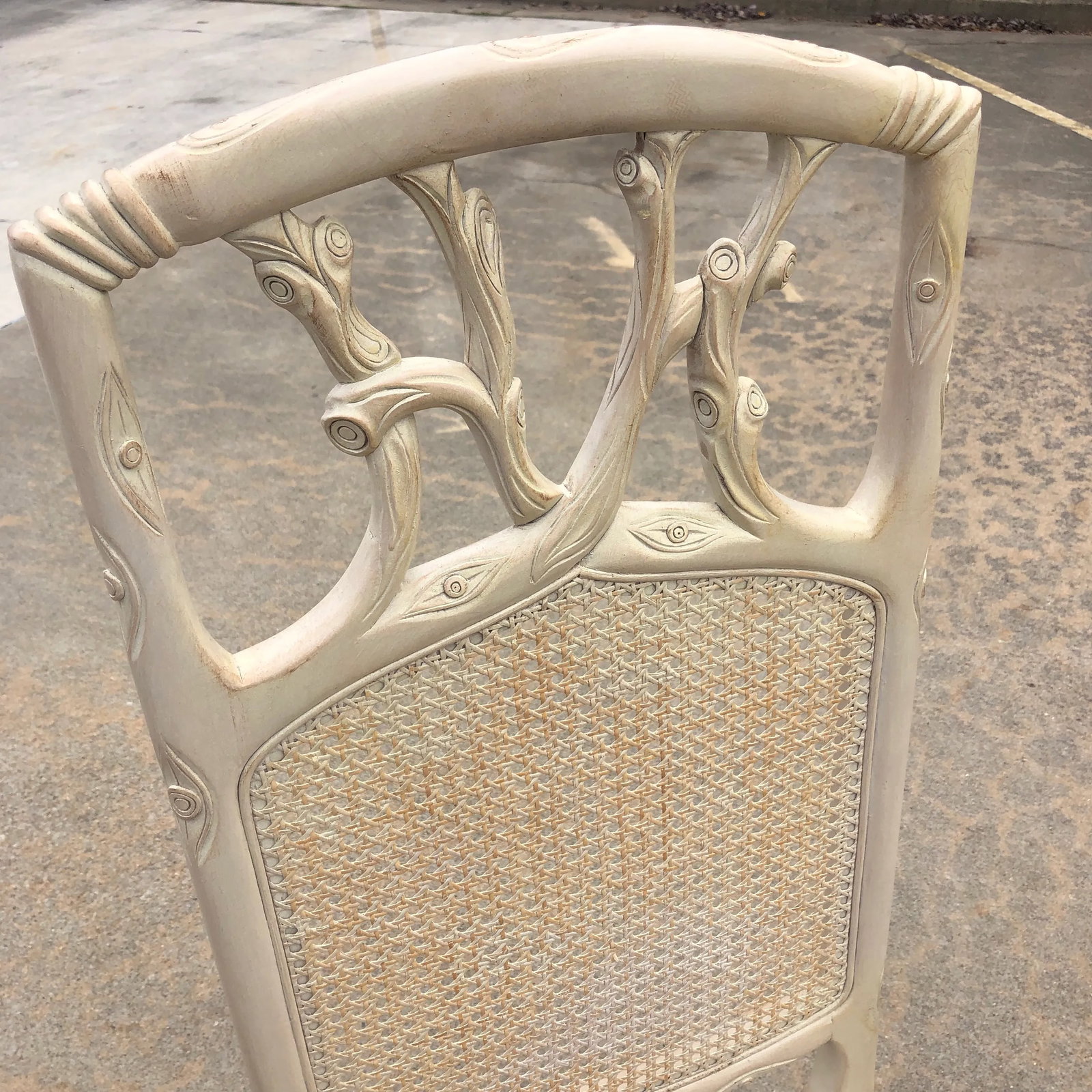 1970s Vintage Faux Boise White Wooden Cane Accent Chair - 3