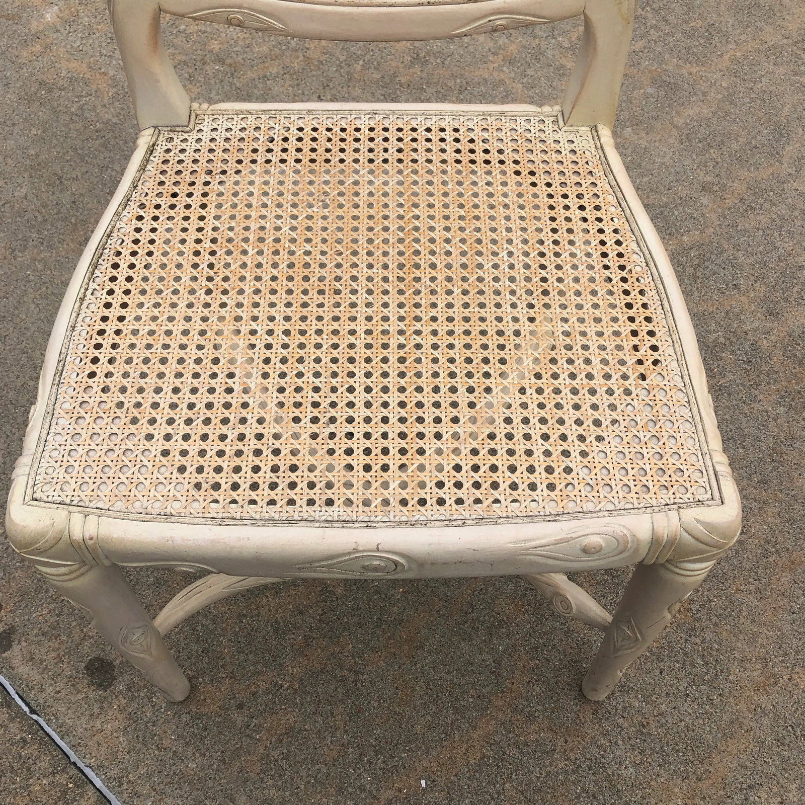 1970s Vintage Faux Boise White Wooden Cane Accent Chair - 5