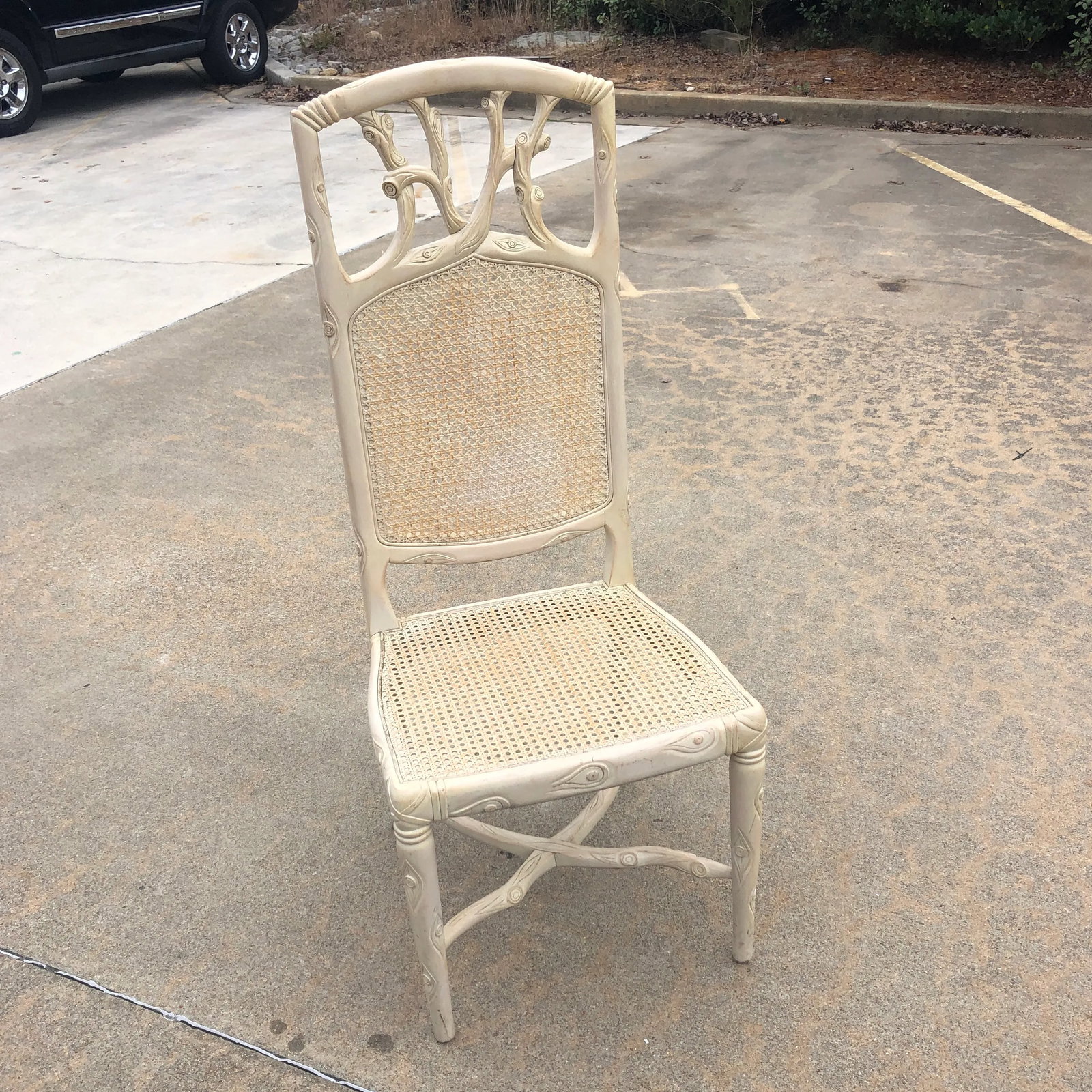 1970s Vintage Faux Boise White Wooden Cane Accent Chair - 7