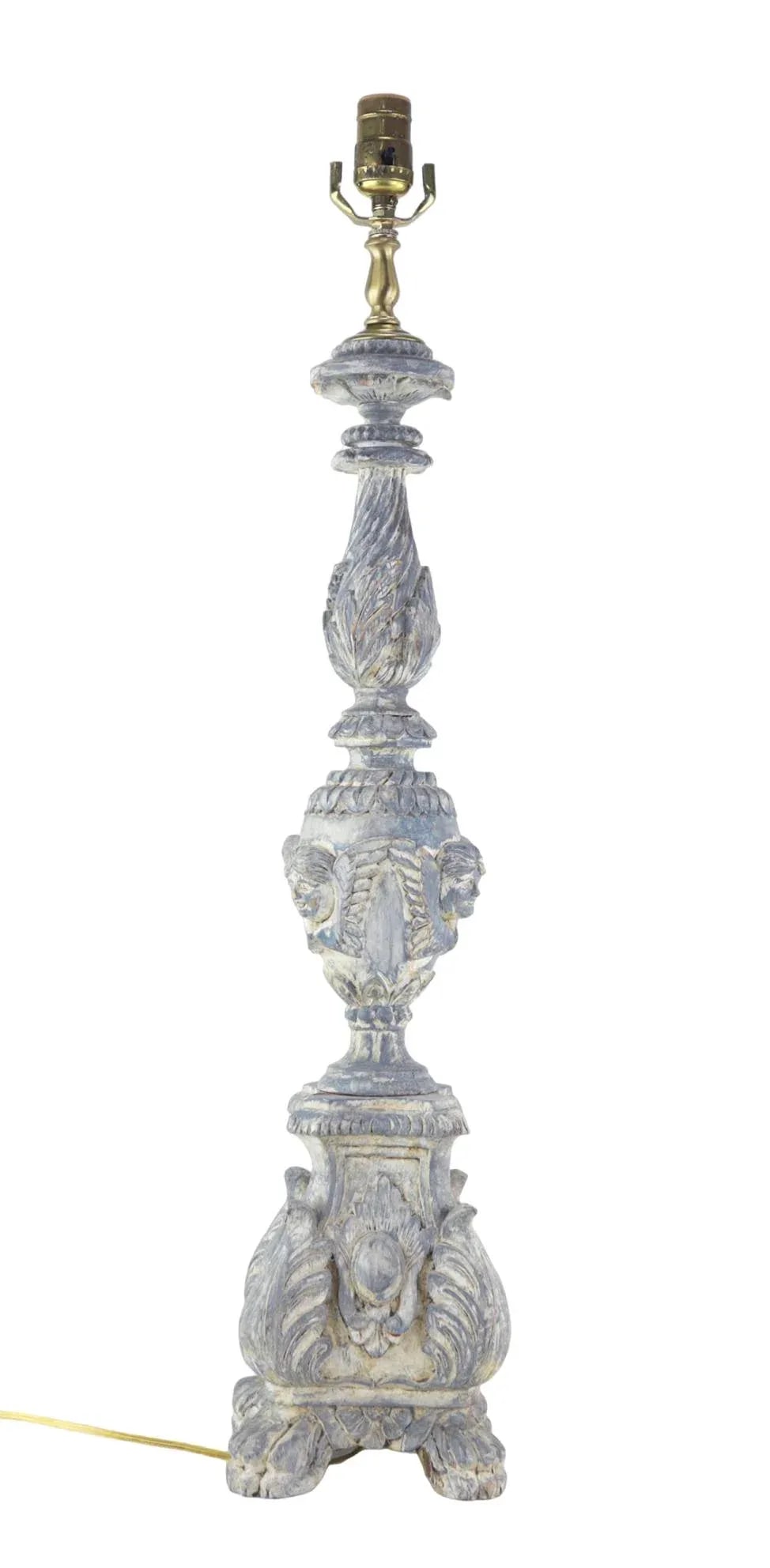 Vintage Hand-Carved Wooden Italian Baroque Style Table Lamp - 2