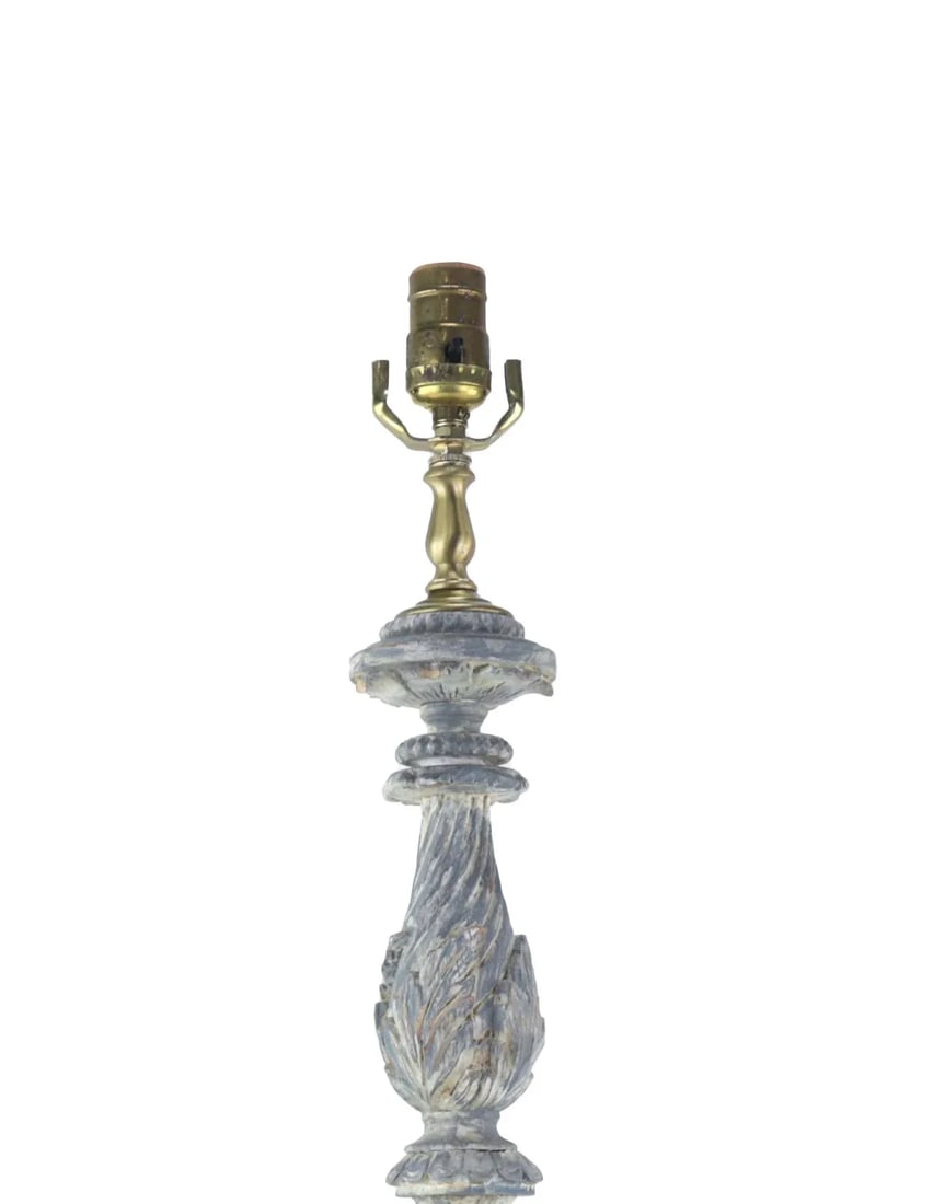 Vintage Hand-Carved Wooden Italian Baroque Style Table Lamp - 3