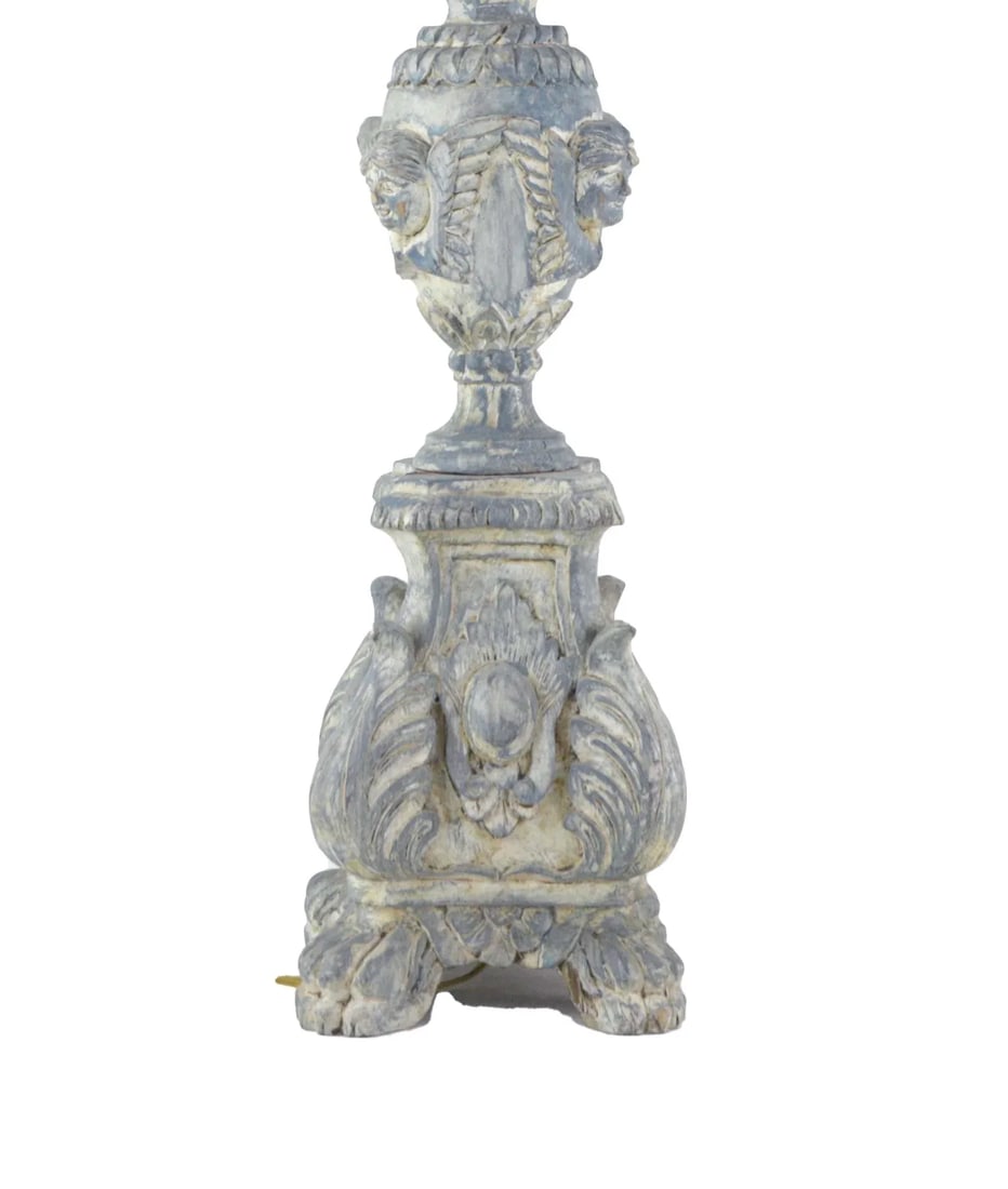 Vintage Hand-Carved Wooden Italian Baroque Style Table Lamp - 5