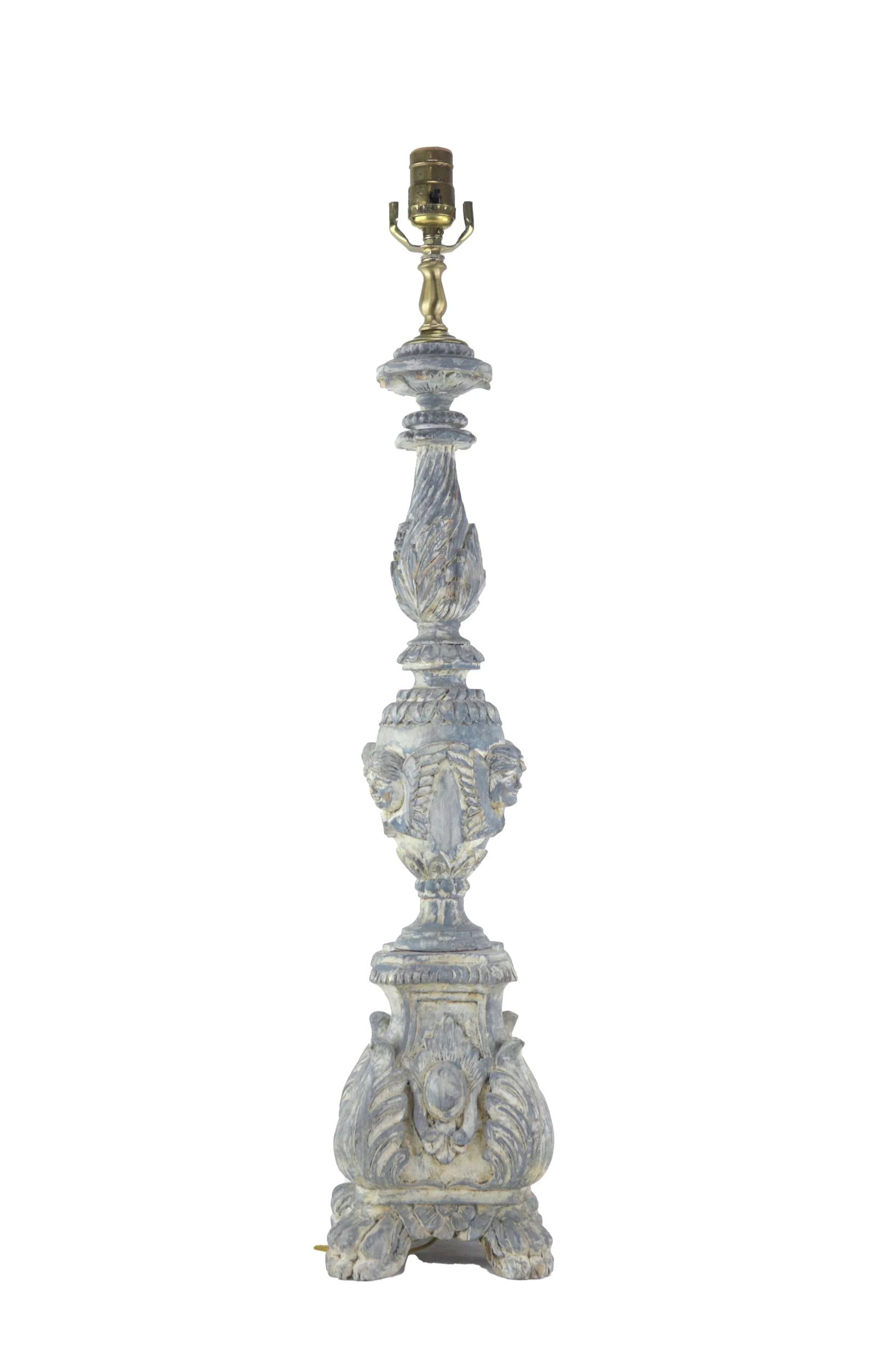 Vintage Hand-Carved Wooden Italian Baroque Style Table Lamp - 6