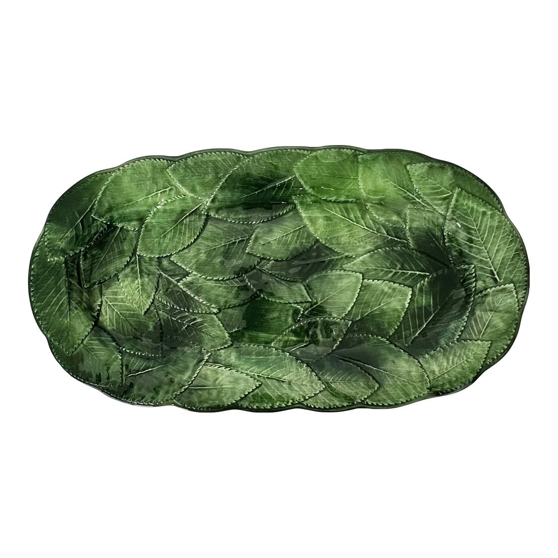 Italian Majolica Green Leaf Pattern Platter (1 of 3)