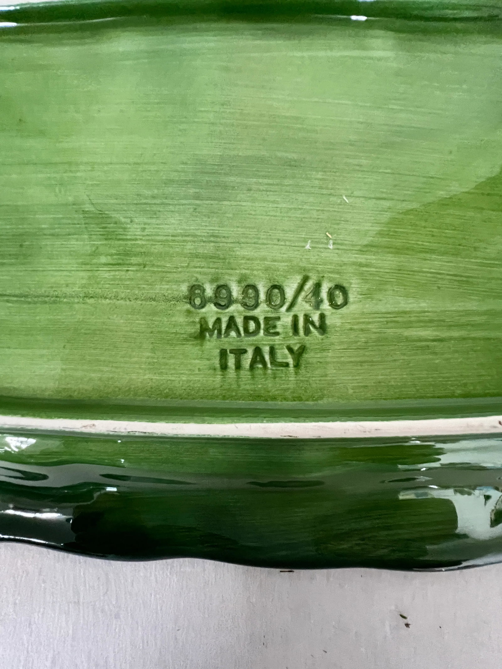 Italian Majolica Green Leaf Pattern Platter - 3
