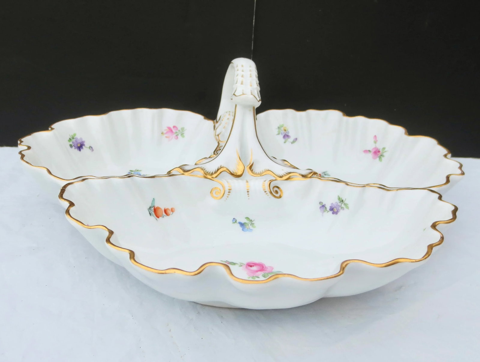 Scattered Flowers by Meissen Three Part Serving Bowl Mid-Century - 2