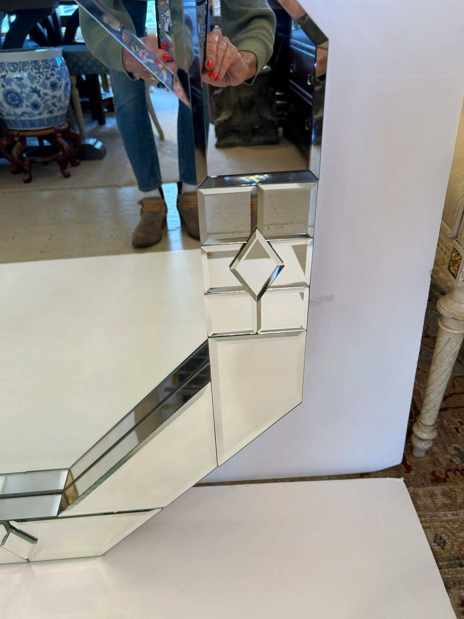 Large Bevelled Carvers Guild Octagonal Wall Mirror - 5