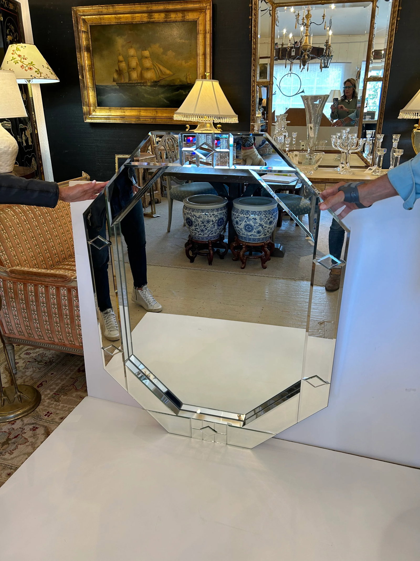 Large Bevelled Carvers Guild Octagonal Wall Mirror - 9