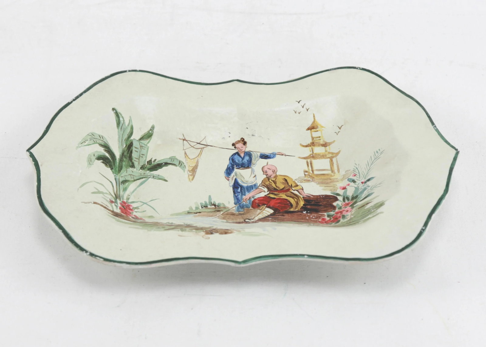 Vintage White Hand Painted Chinoiseries Plate and Serving Tray - 2