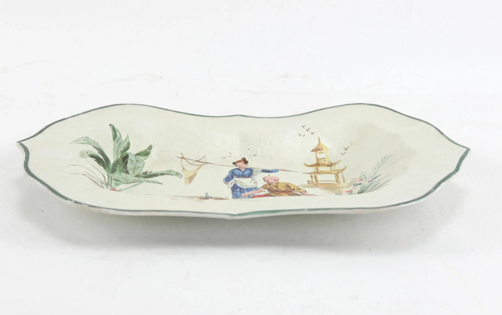 Vintage White Hand Painted Chinoiseries Plate and Serving Tray - 4