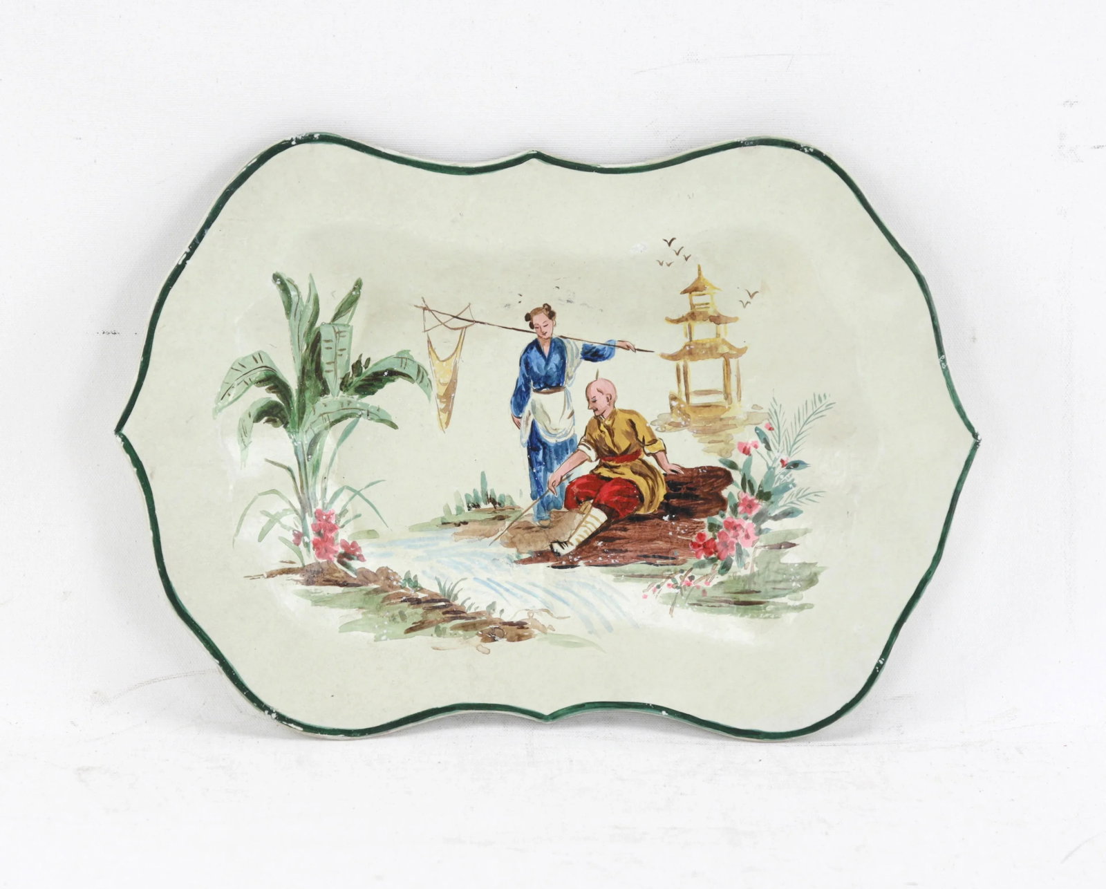 Vintage White Hand Painted Chinoiseries Plate and Serving Tray - 5