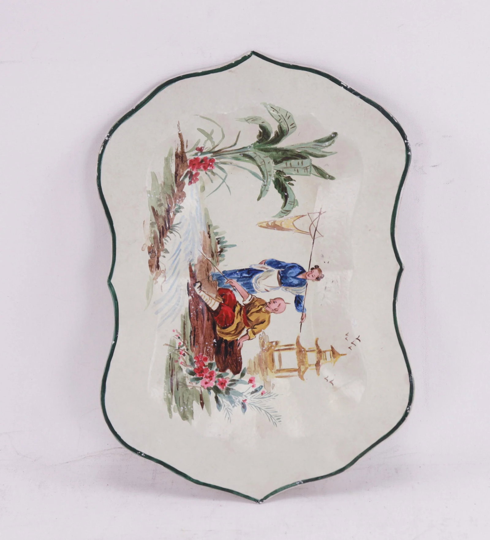Vintage White Hand Painted Chinoiseries Plate and Serving Tray - 6