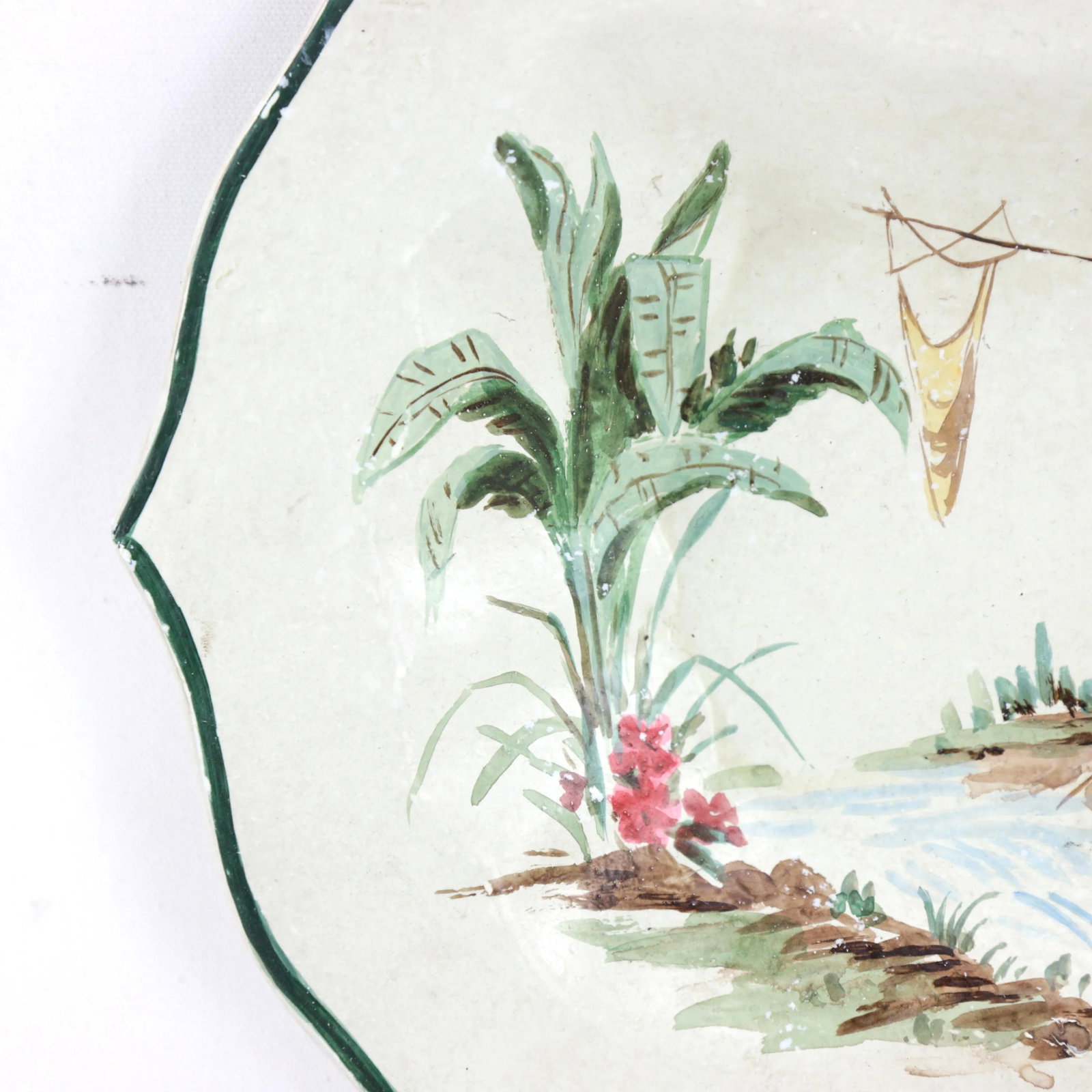 Vintage White Hand Painted Chinoiseries Plate and Serving Tray - 9