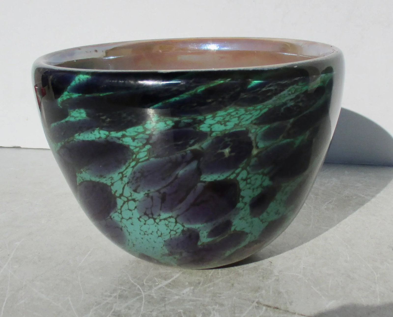 Art Glass Vase in Turquoise and EggPlant Swirl - 2