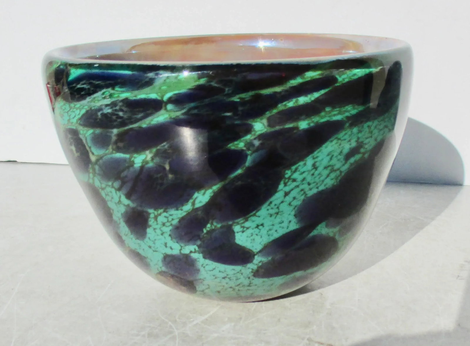 Art Glass Vase in Turquoise and EggPlant Swirl - 3