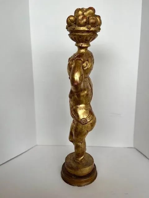 Gold Putti Wood Statue - 2