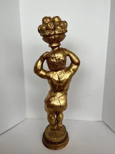 Gold Putti Wood Statue - 3