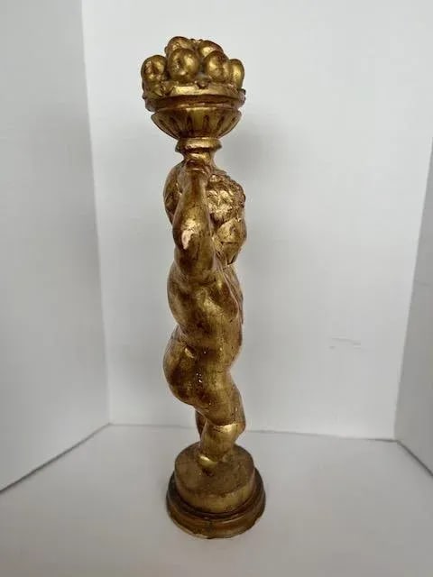 Gold Putti Wood Statue - 4