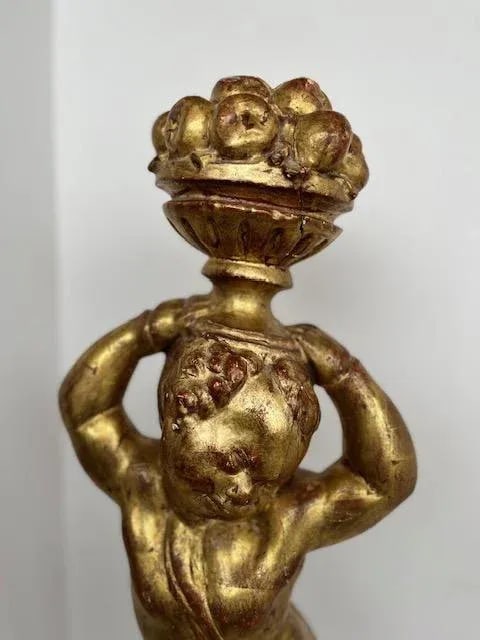 Gold Putti Wood Statue - 5