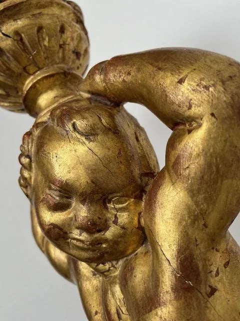 Gold Putti Wood Statue - 6