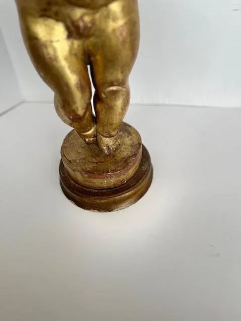 Gold Putti Wood Statue - 8