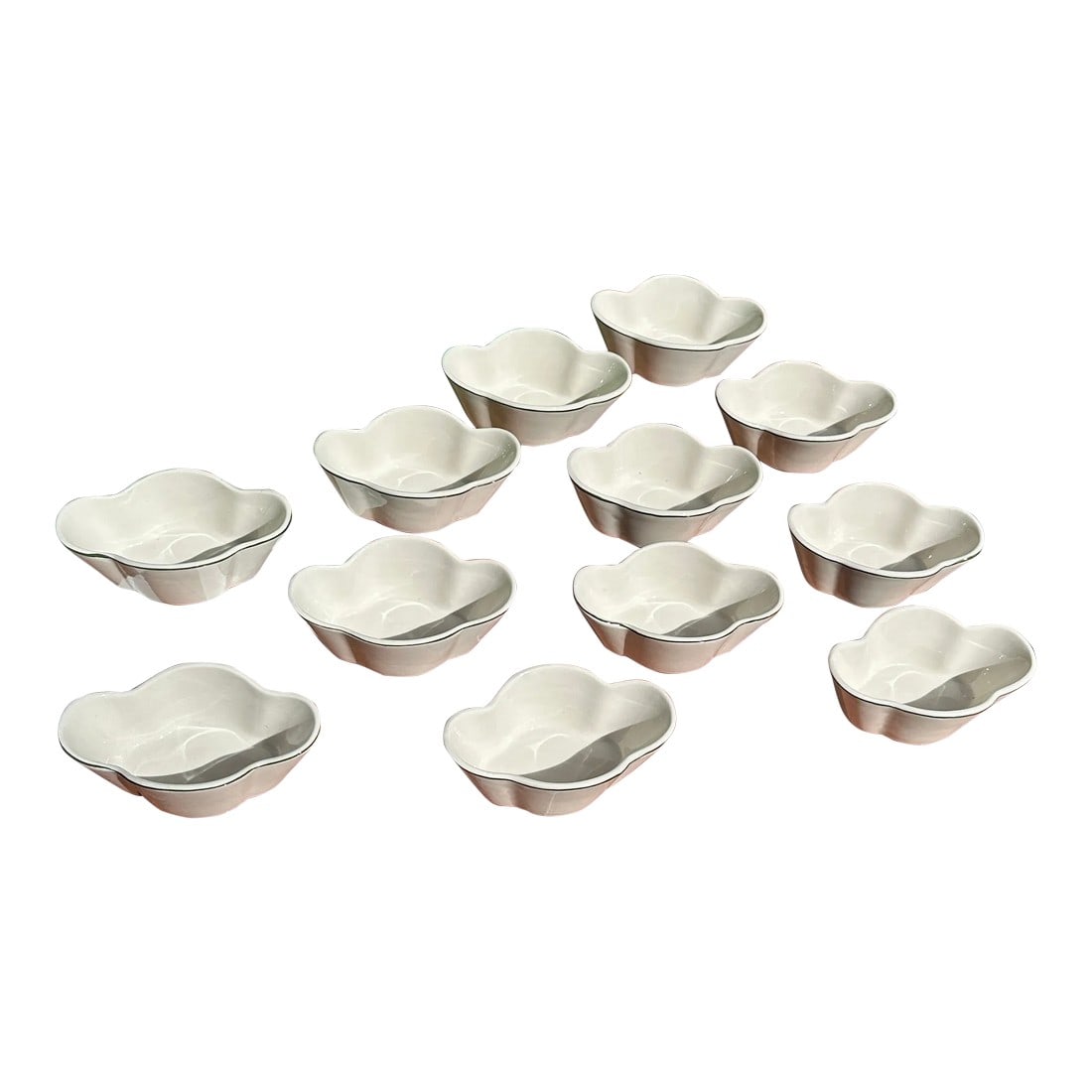 1970s HLC Usa Collection of Ceramic Clover Shaped Bowls- Set of 12: Up for consideration is a beautiful collection of ceramic clover shaped bowls. These would look lovely in your home and they are a great find for the interior design enthusiast. Please check out my