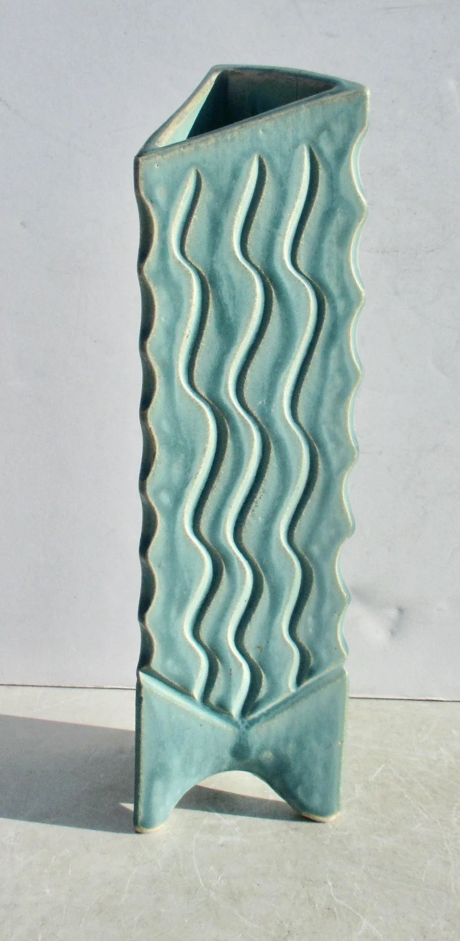 Modern Art Stoneware Triangular Vase - 8