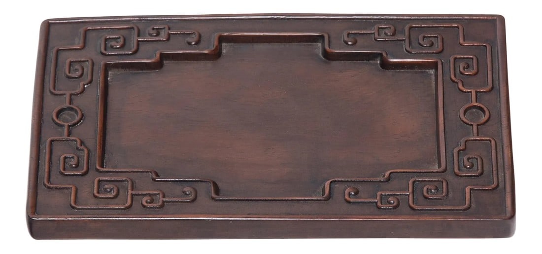 Chinese Literati Tea Tray, circa 1900: This petite 19th century tray reflects the Qing-dynasty literati's taste for fine materials and balanced proportions. Once used to serve tea or hold scholarly implements, the tray is beautifully