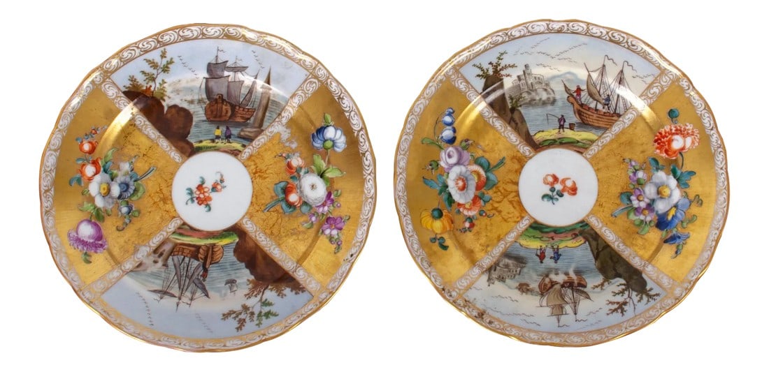 18th Century Meissen Plates Kauffahrtei Scenes - a Pair (1 of 9)