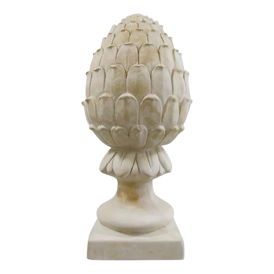 Vintage Large Artichoke Plaster Sculpture: Vintage Large Artichoke Plaster Sculpture 20.25 Inches Tall Wonderful large vintage artichoke final plaster sculpture. Unmarked. C,1980's. Measures 7 1/4" square base, 9 1/2" diameter and 20 1/4"