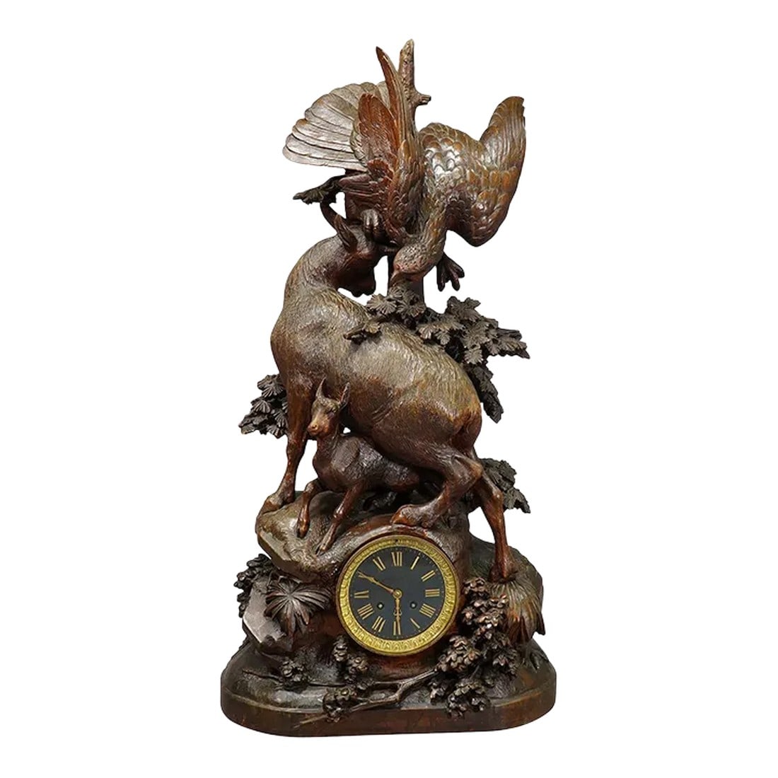 Antique Mantel Clock With Eagle and Chamois Family, Ca. 1900 (1 of 6)