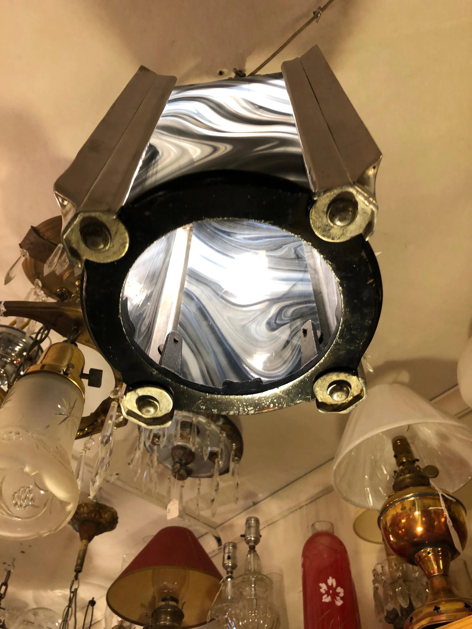 1940s Art Deco Chrome and Art Glass Pendant Chandelier - 5
