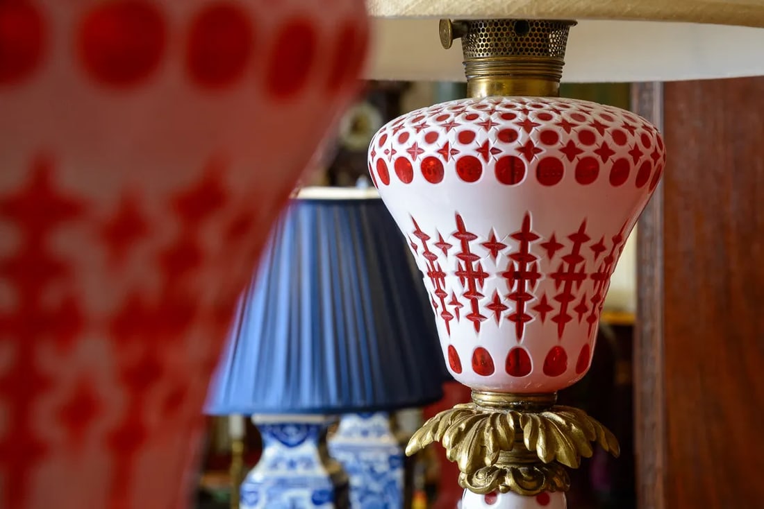 Antique Boston and Sandwich Cranberry Glass Lamps-A Pair - 3