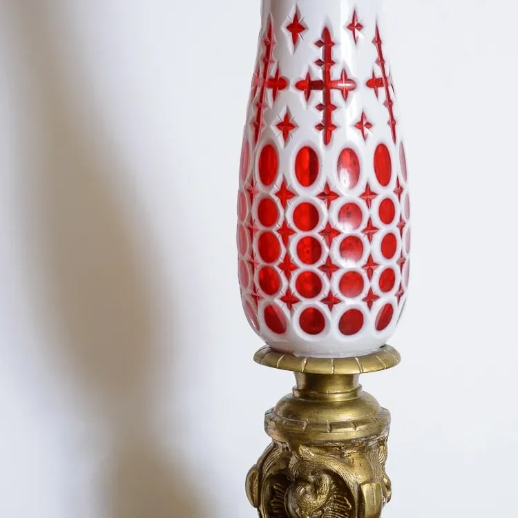Antique Boston and Sandwich Cranberry Glass Lamps-A Pair - 4