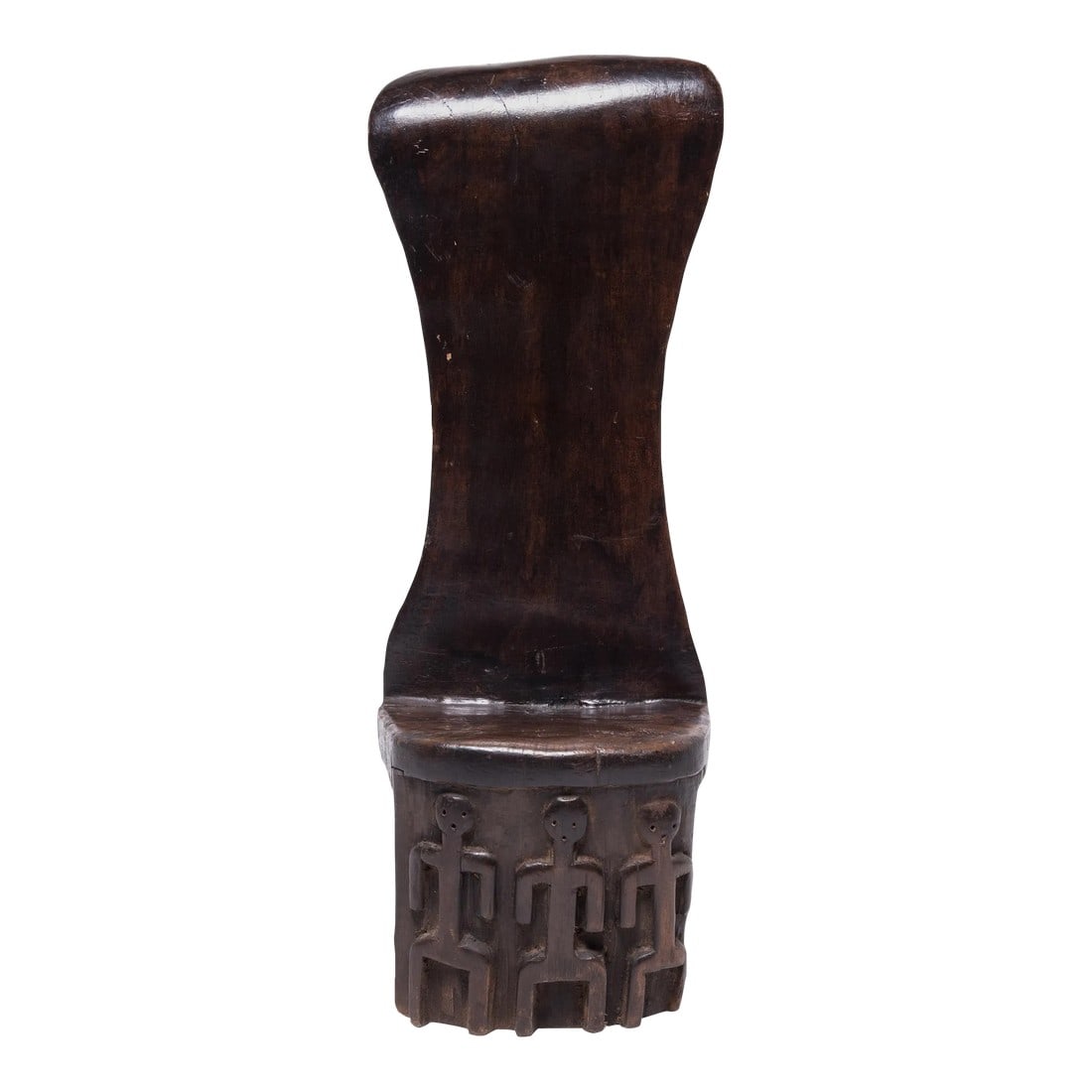 Miniature Baule Chair With Figures: Noted for its individualistic, egalitarian, and progressive society, the Baule of Cote D'Ivoire were master craftspeople. This chair features their characteristically well polished woodworking style.