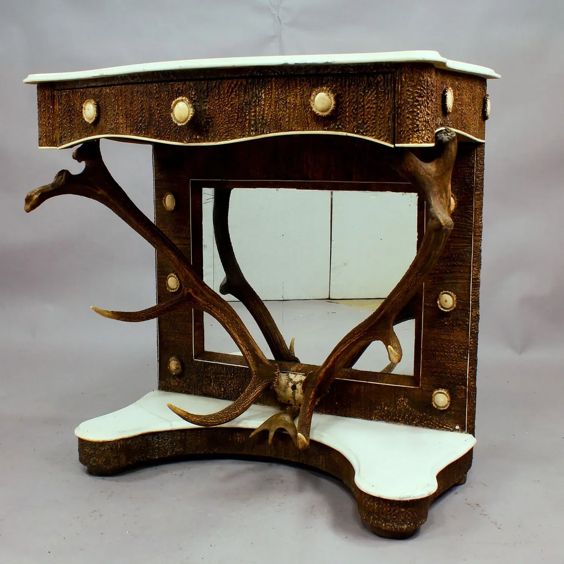 Antique Antler Mirror With Console Table, Austria, Ca. 1860 - 3