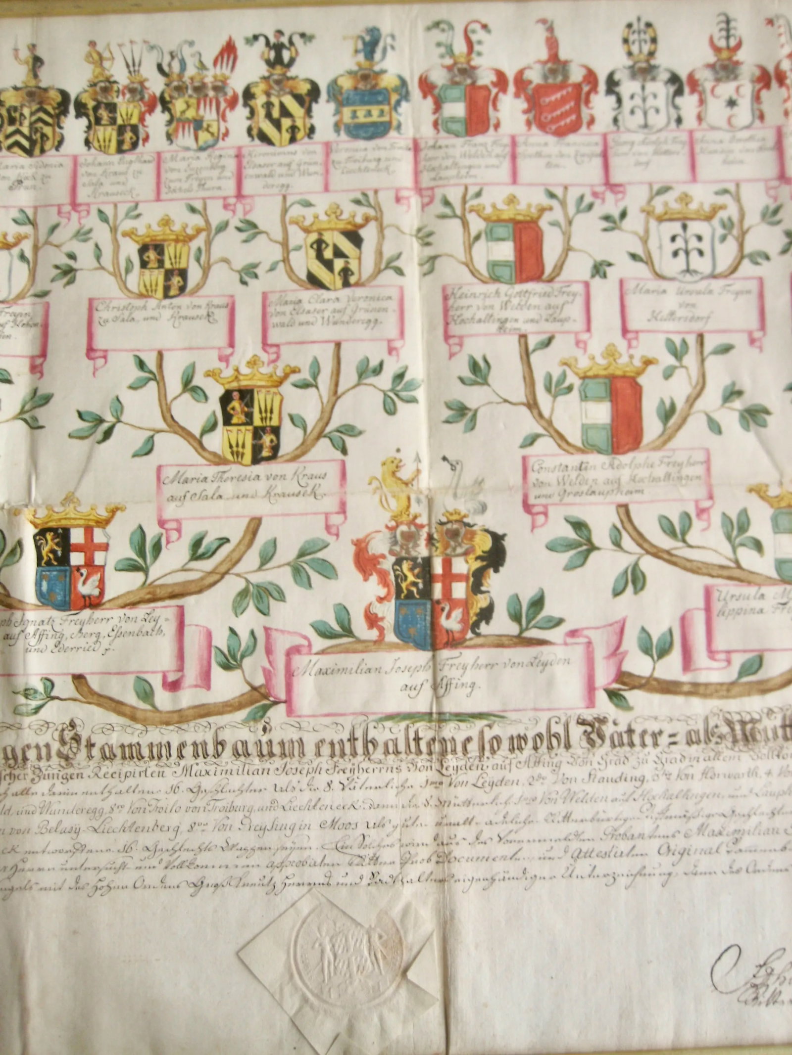 Late 18th Century German Genealogist Tree Coat of Arms of a Marquis Family Frame - 2