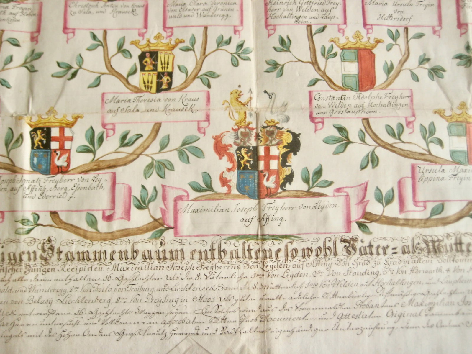 Late 18th Century German Genealogist Tree Coat of Arms of a Marquis Family Frame - 5
