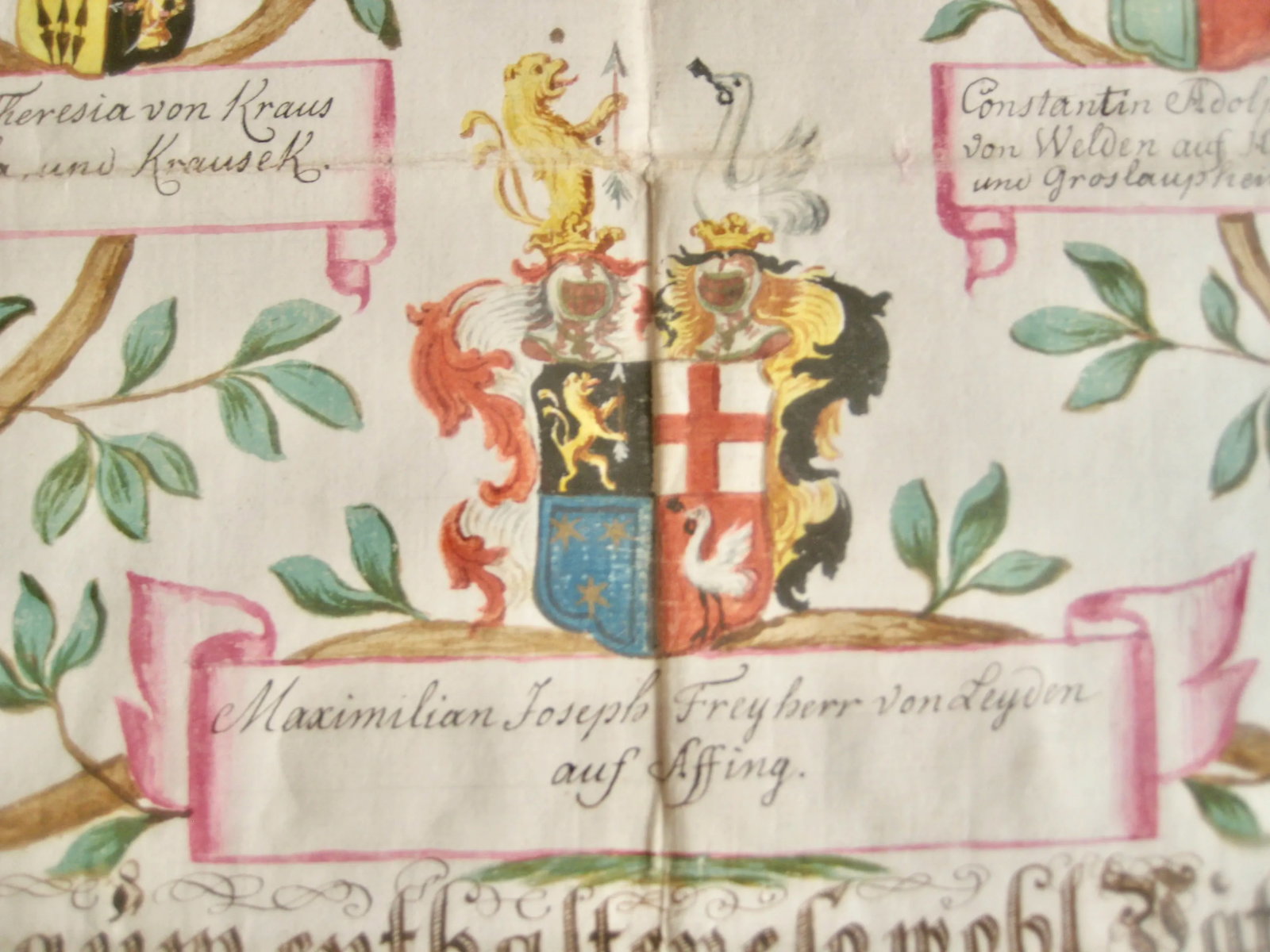 Late 18th Century German Genealogist Tree Coat of Arms of a Marquis Family Frame - 6
