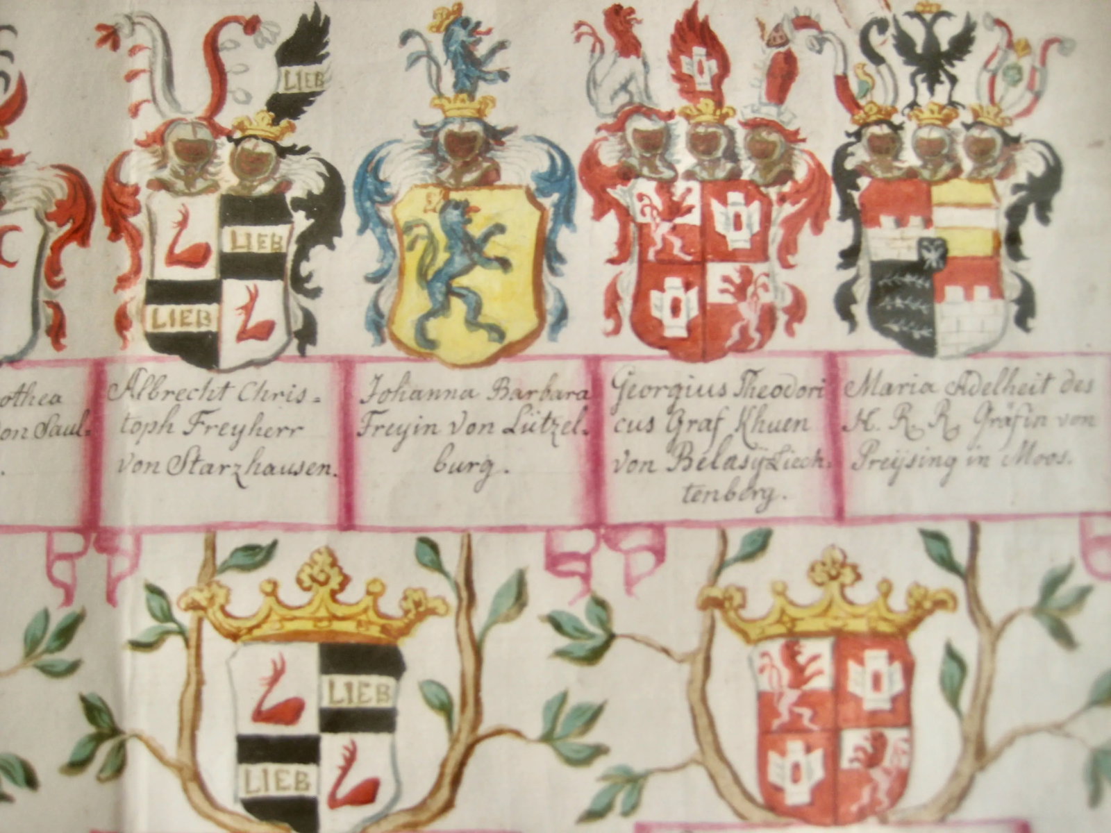 Late 18th Century German Genealogist Tree Coat of Arms of a Marquis Family Frame - 7
