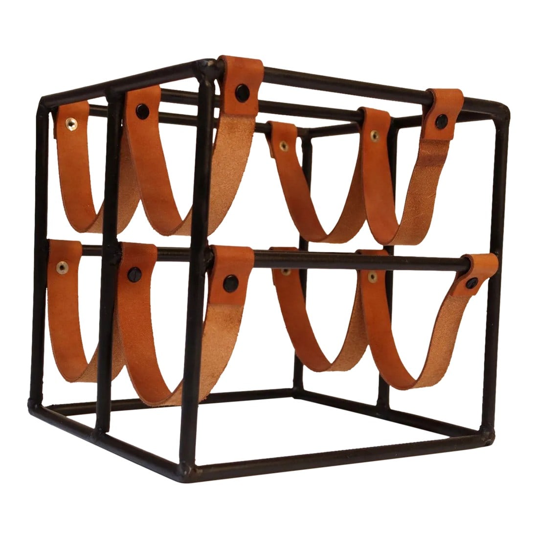Vintage Arthur Umanoff Iron and Leather Four-Bottle Wine Rack (1 of 12)